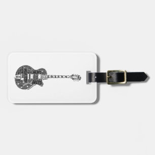 Jazz Guitar Shaped Word Art Black Text Luggage Tag