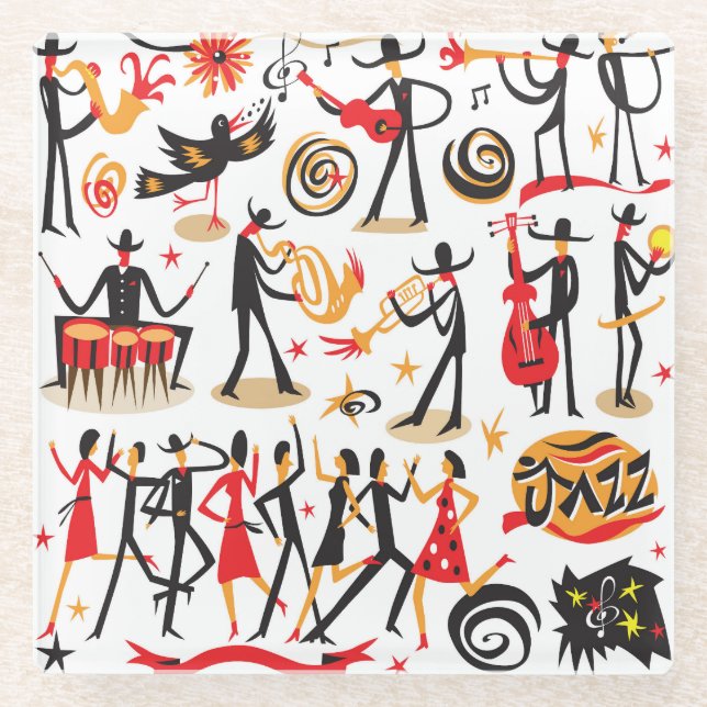 Jazz Icons Set: White Background Isolated Glass Coaster (Front)