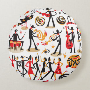 Jazz Icons Set: White Background Isolated Round Cushion