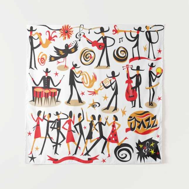 Jazz Icons Set: White Background Isolated Tapestry (Front)