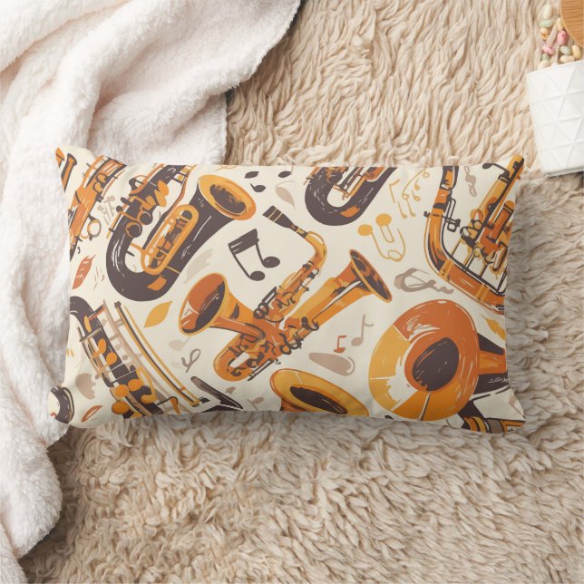 Jazz Melody - Saxophone Musical Pattern Lumbar Cushion (Blanket)