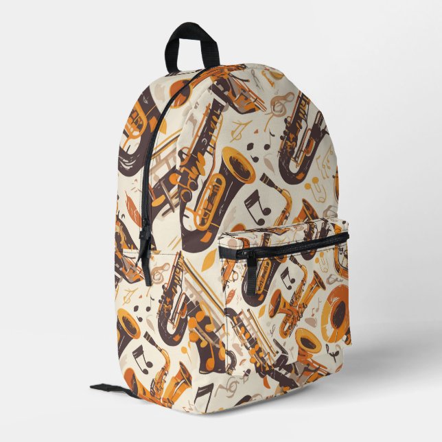 Jazz Melody - Saxophone Musical Pattern Printed Backpack (Back Corner Left)