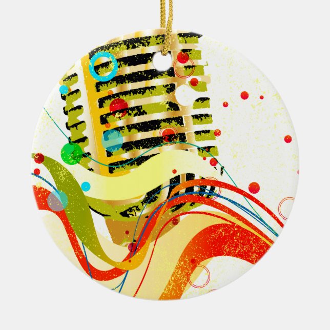 Jazz Microphone Poster Ceramic Tree Decoration (Front)