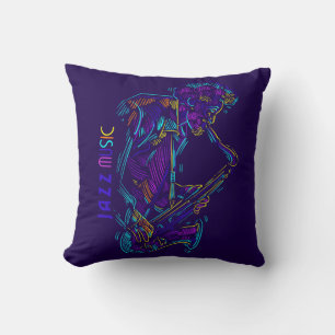 Jazz Music Abstract Neon Drawing Throw Pillow