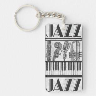 Jazz Music Instruments Black and White Keychain
