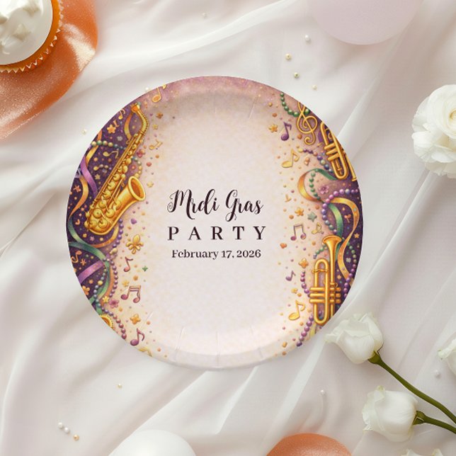 Jazz Music Mardi Gras Masquerade Paper Plate (Creator Uploaded)