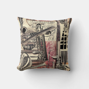 Jazz Music Saxophone 1920s Dadaist Style Cushion