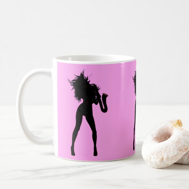 Jazz Music Saxophone Player Woman Funny Mug Gift (With Donut)