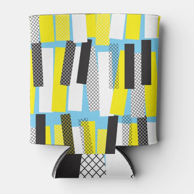 Jazz music, yellow blue geometric pattern. can cooler (Front)