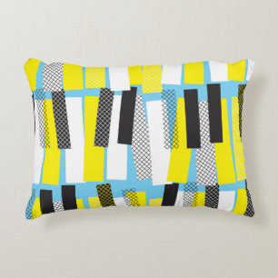Jazz music, yellow blue geometric pattern. decorative cushion
