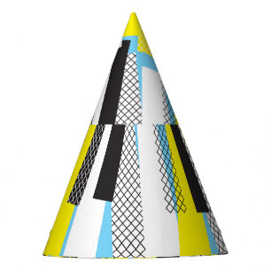 Jazz music, yellow blue geometric pattern. party hat