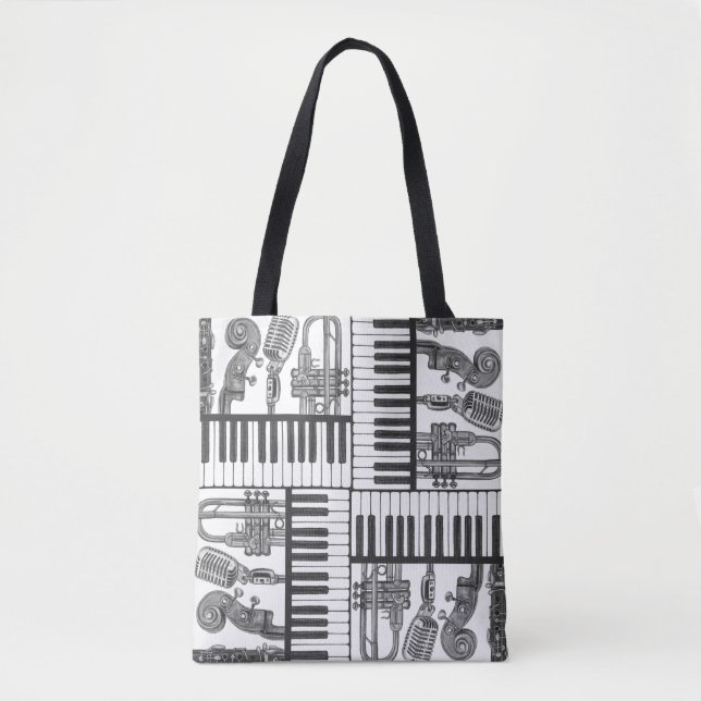 Jazz Musical Instruments Black and White Tote Bag (Front)