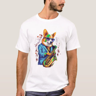 Jazz Musician Corgi Dog Saxophone T Shirt