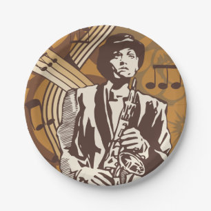 Jazz Musician with Saxophone Paper Plate