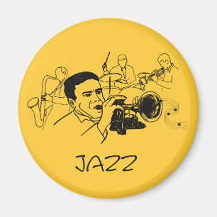 JAZZ musician with trumpet and musical notes Magnet