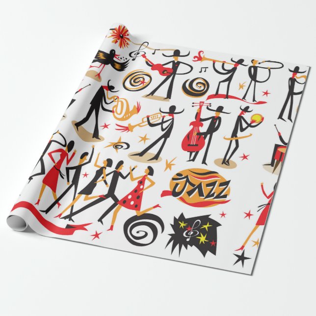 jazz musicians - icons set . Isolated on white bac Wrapping Paper (Unrolled)