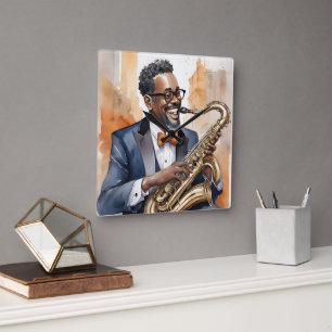 jazz musicians square wall clock