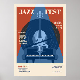 Jazz party announcement retro music  poster