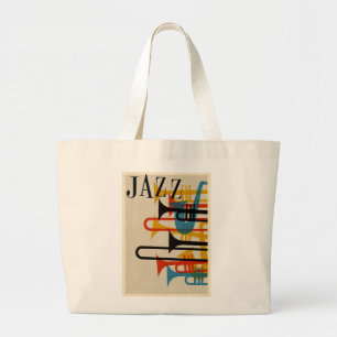jazz retro 1950s style poster beatnik midcentury m large tote bag