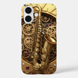 Jazz, Sax, Gold, Steampunk Art, Gold luxury iPhone 16 Case