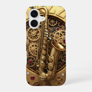 Jazz, Sax, Gold, Steampunk Art, Gold luxury iPhone 16 Case