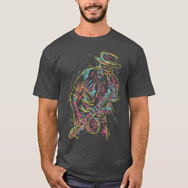 Jazz Saxophone Player Colourful Abstract Art Sax T-Shirt (Front)