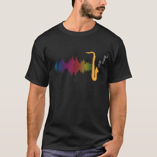 Jazz Saxophonist Colorful Soundwave Saxophone T-Shirt (Front)