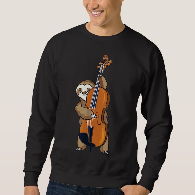 Jazz Sloth Playing Upright Bass Cool Musician Sweatshirt (Front)
