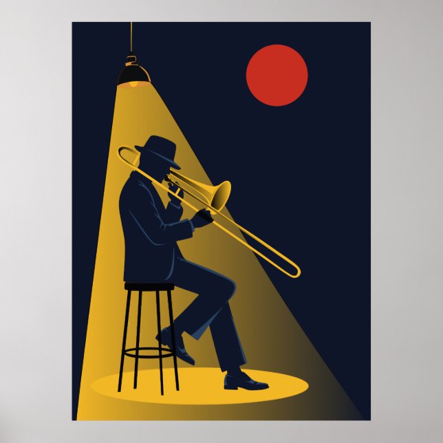 Jazz Trombone Player  Print | Mid-Century (Front)
