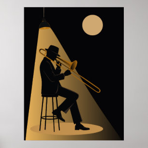 Jazz Trombone Player Print Vintage Jazz