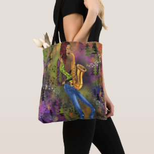 Jazz Woman Saxophone Player Tote Bag