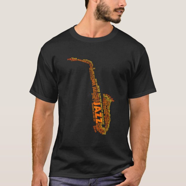 Jazz Word Of Saxophone T-Shirt (Front)