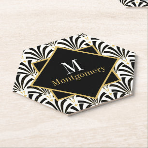 Jazzy 1920s Art Deco Palmettos Geometric Paper Coaster
