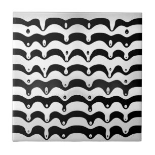 Jazzy Black and White Melting Zebra Stripes Ceramic Tile