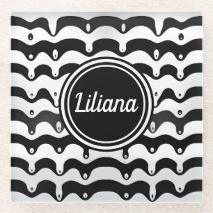 Jazzy Black and White Melting Zebra Stripes Glass Coaster