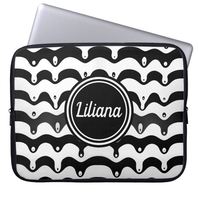 Jazzy Black and White Melting Zebra Stripes Laptop Sleeve (Front)
