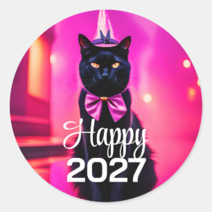 Jazzy black cat 2027 wishes classic round sticker