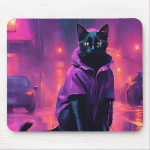 Jazzy  black cat  in purples  mouse pad