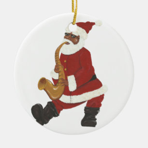 Jazzy Black Santa Christmas Ornament