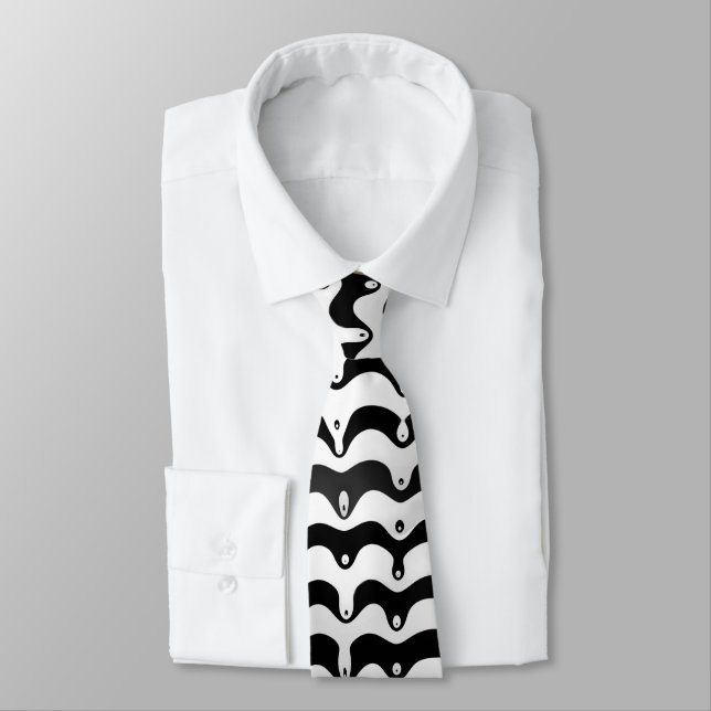 Jazzy Black & White Melting Zebra Stripes Tie (Tied)