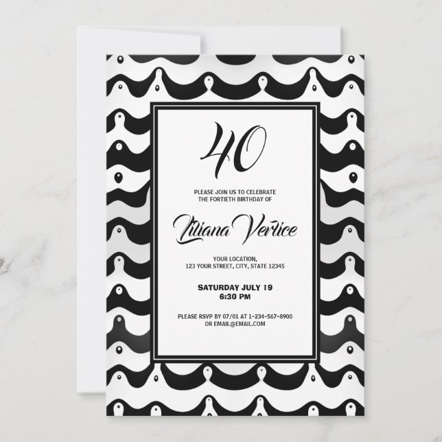 Jazzy Black & White Wavy Zebra Stripes Invitation (Front)