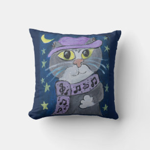 Jazzy Cat Folk Art Cushion
