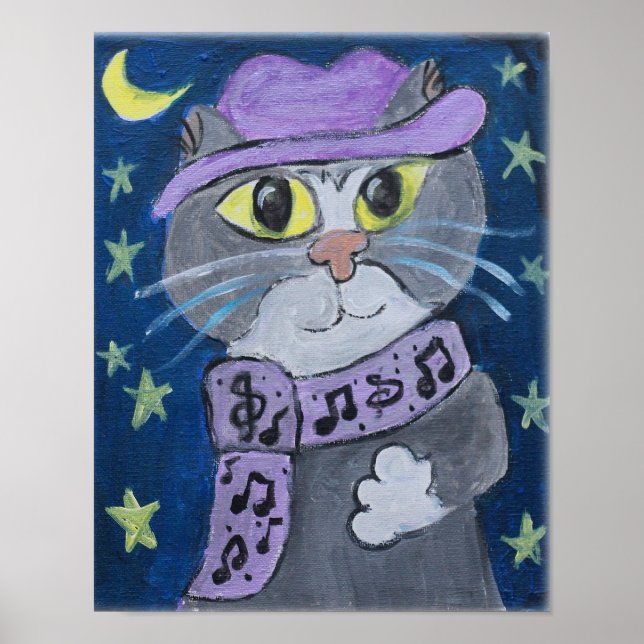 Jazzy Cat Folk Art Poster (Front)