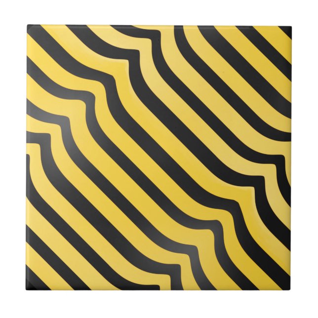 Jazzy Cute Black and Yellow Striped Bumblebee Ceramic Tile (Front)