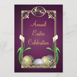 Jazzy Dashing Bunny Plum Easter Invitations