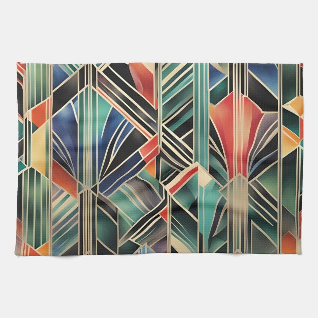 Jazzy Geometric  Elegant Classic Boho Geometrical  Tea Towel (Horizontal)