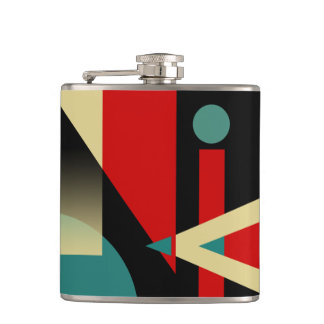 Jazzy Geometric Pattern | black teal red beige Hip Flask