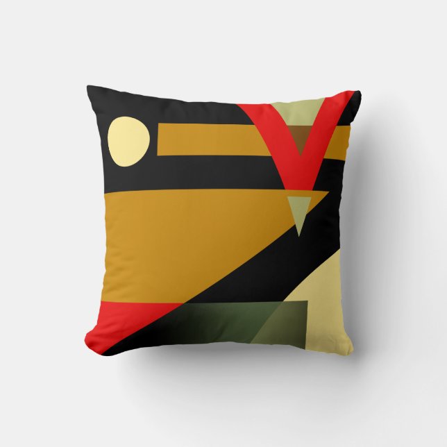 Jazzy Geometric Pattern | gold red beige black Cushion (Front)