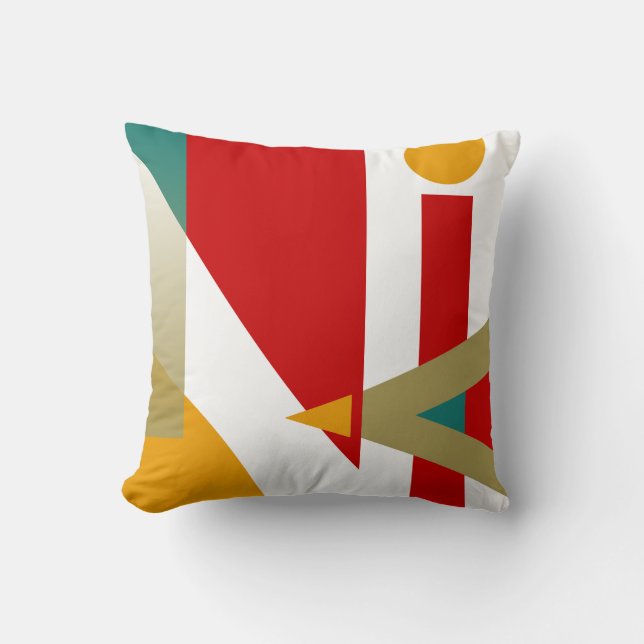 Jazzy Geometric Pattern | red gold teal white Cushion (Front)