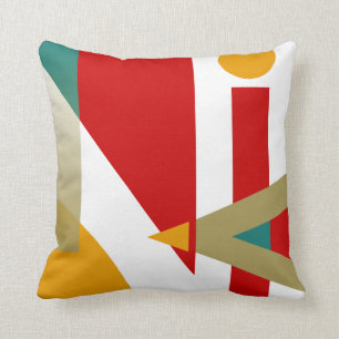 Jazzy Geometric Pattern   red gold teal white Cushion